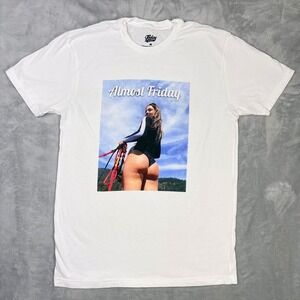 Friday Beers Almost Friday Graphic T Shirt White Mens Medium Sydney Sweeney